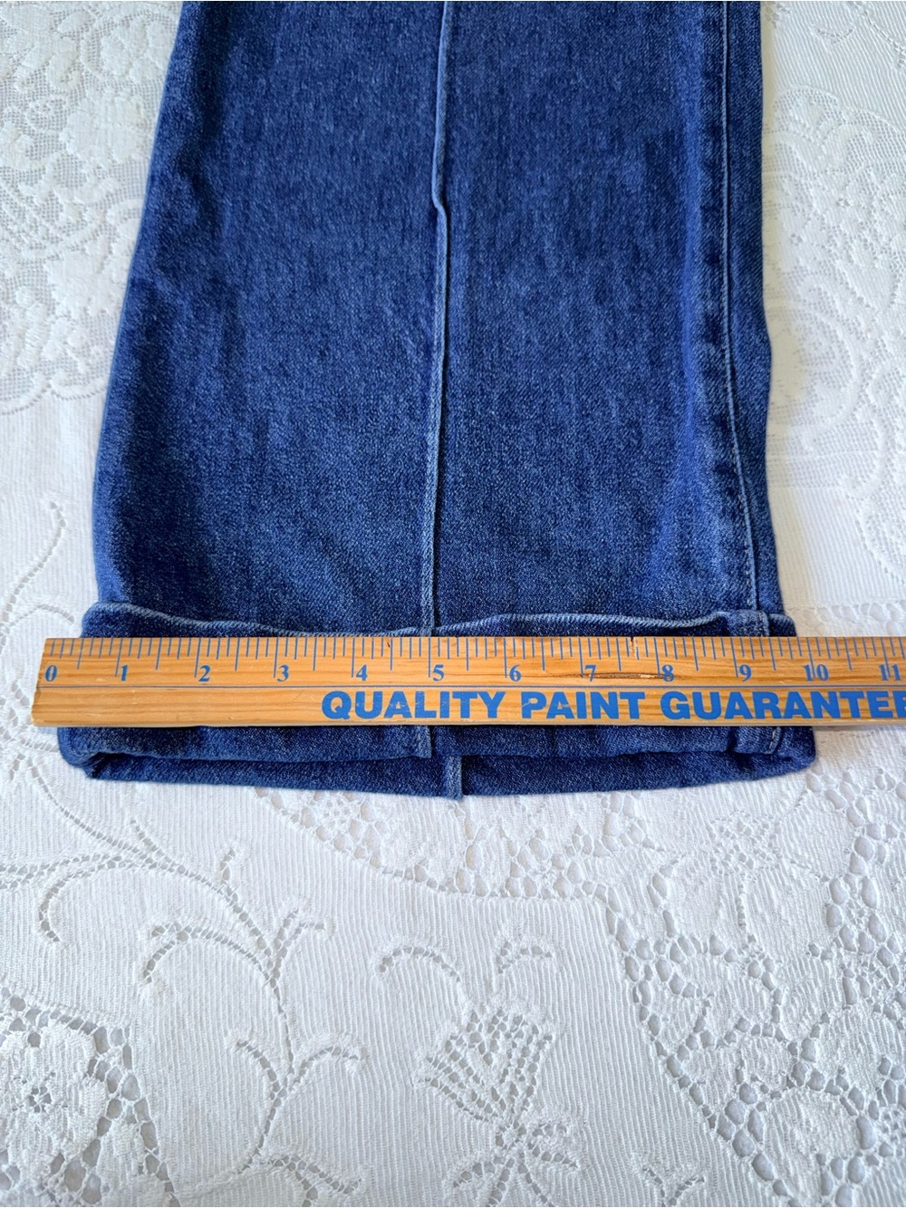 FRAME 70s Seamed Cuffed Crop Straight Leg Jeans Lago Di Como 30 medium dark blue - Picture 10 of 16